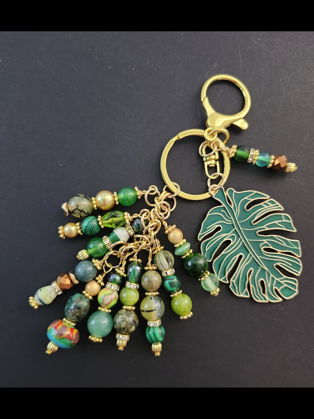 Tropical Leaf Purse Charm or Keychain Aventurine Jasper Agate Handcrafted